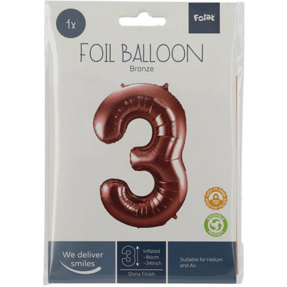 Ballon aluminium Chiffre 3 Bronze - 86 cm