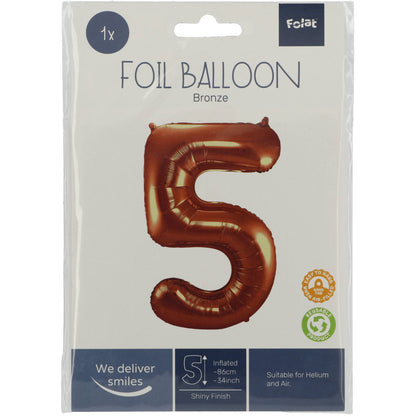 Ballon aluminium Chiffre 5 Bronze - 86 cm