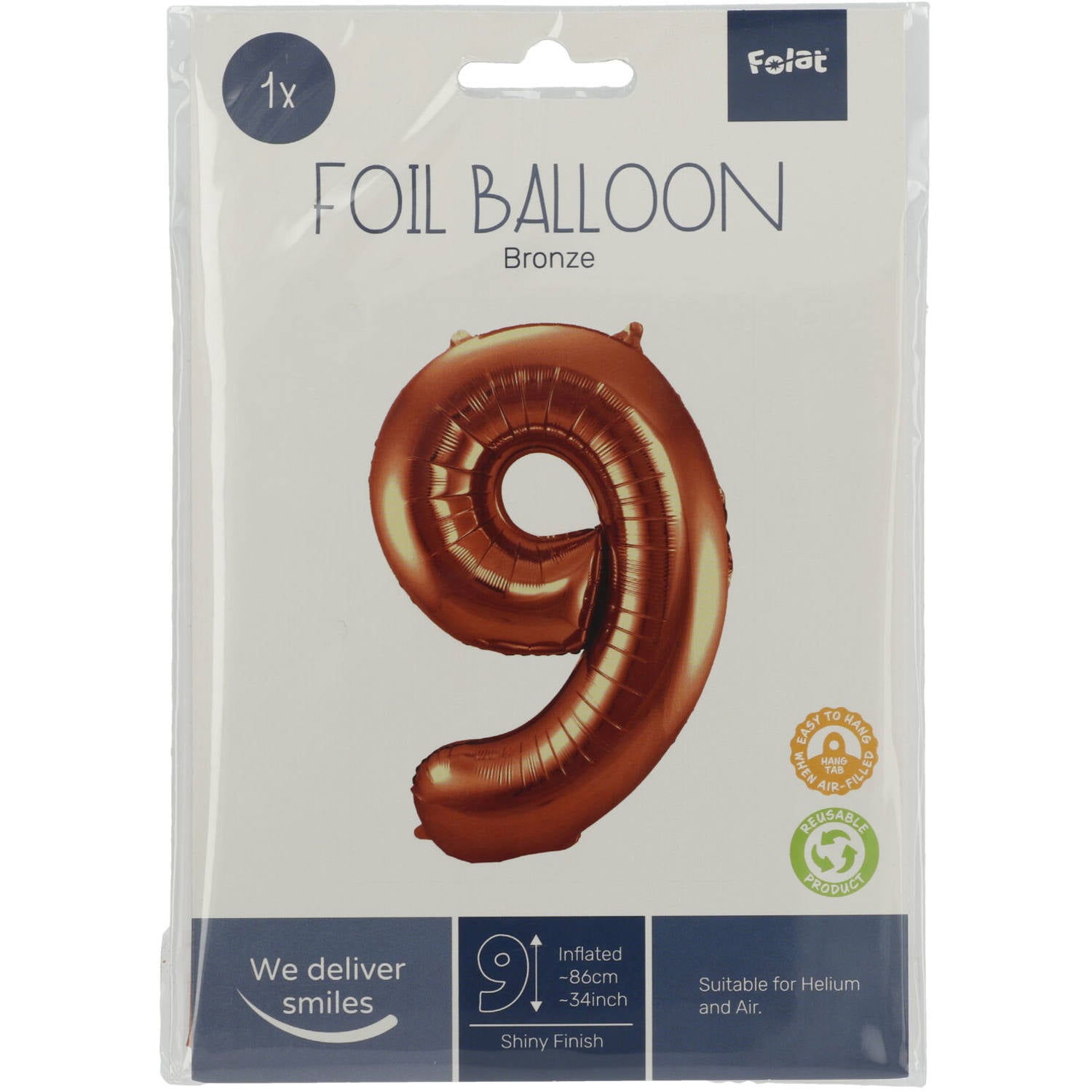 Ballon aluminium Chiffre 9 Bronze - 86 cm