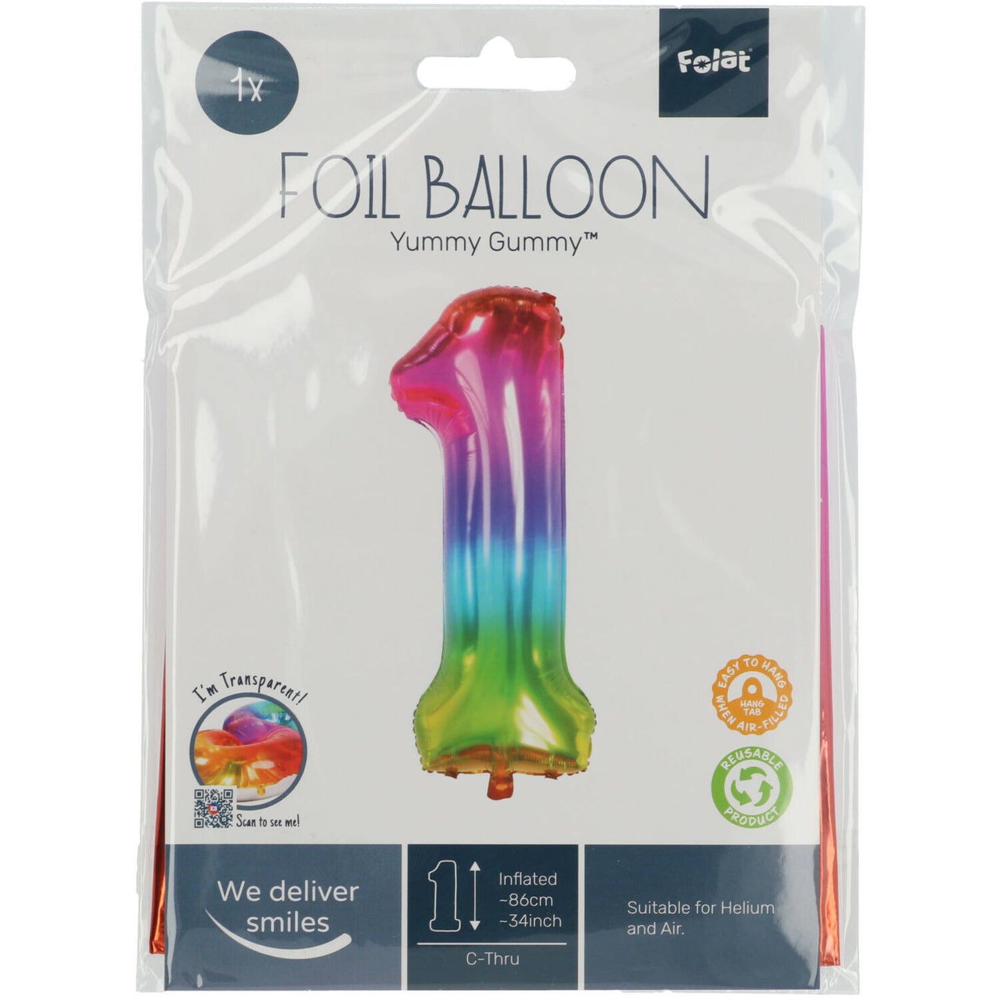 Ballon Chiffre 1 Multicolore 86cm