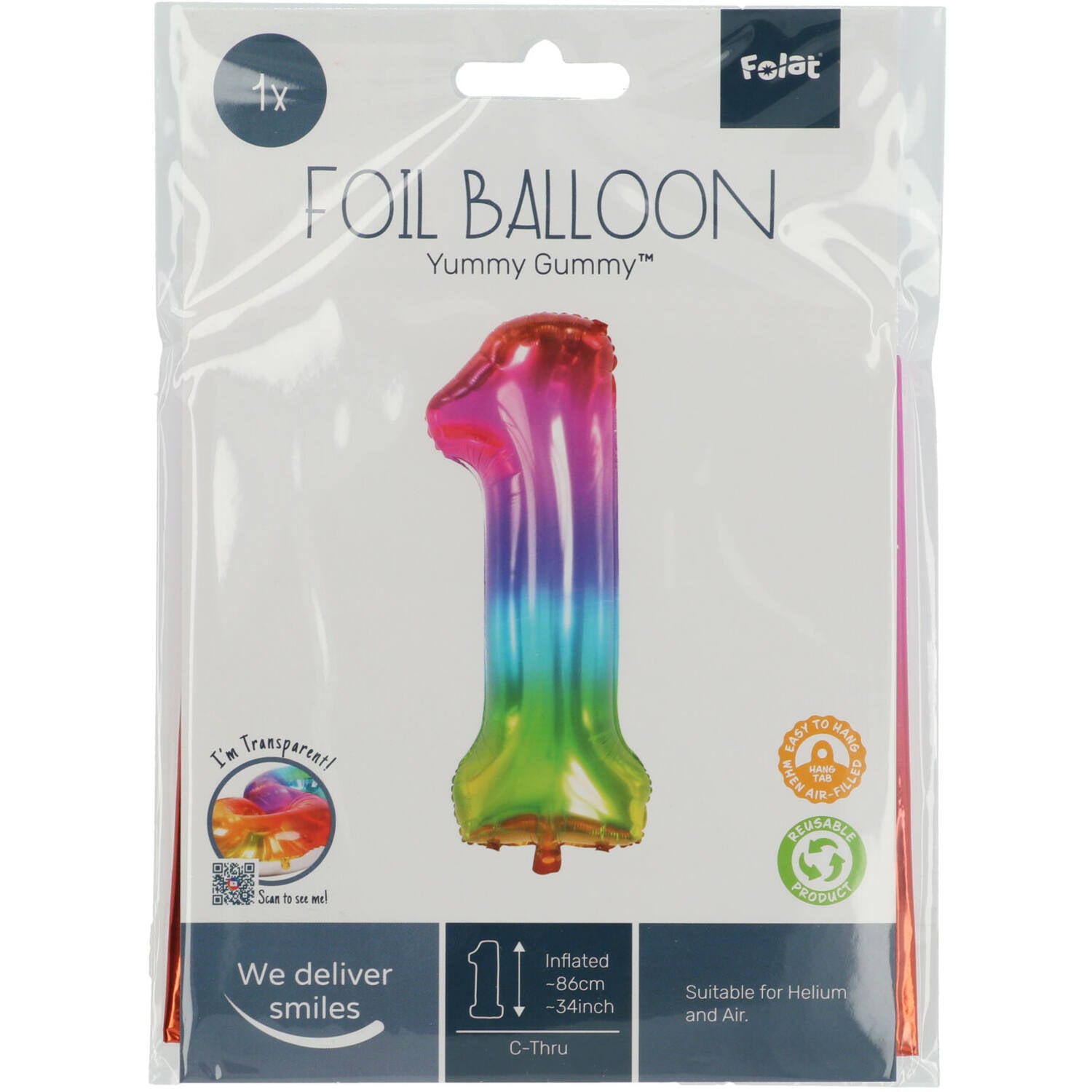 Ballon Chiffre 1 Multicolore 86cm