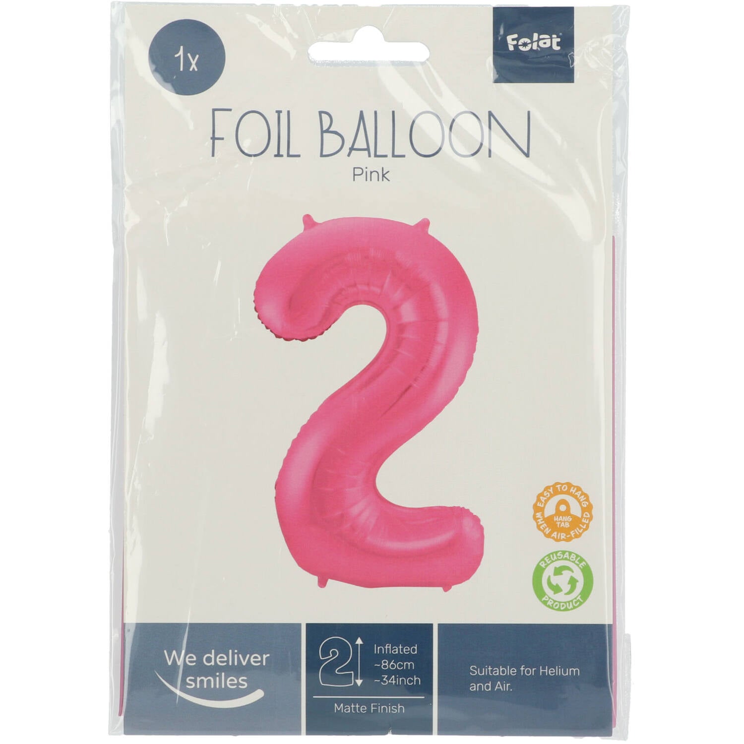 Ballon Chiffre 2 Rose Mat 86cm