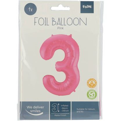 Ballon Chiffre 3 Rose Mat 86cm