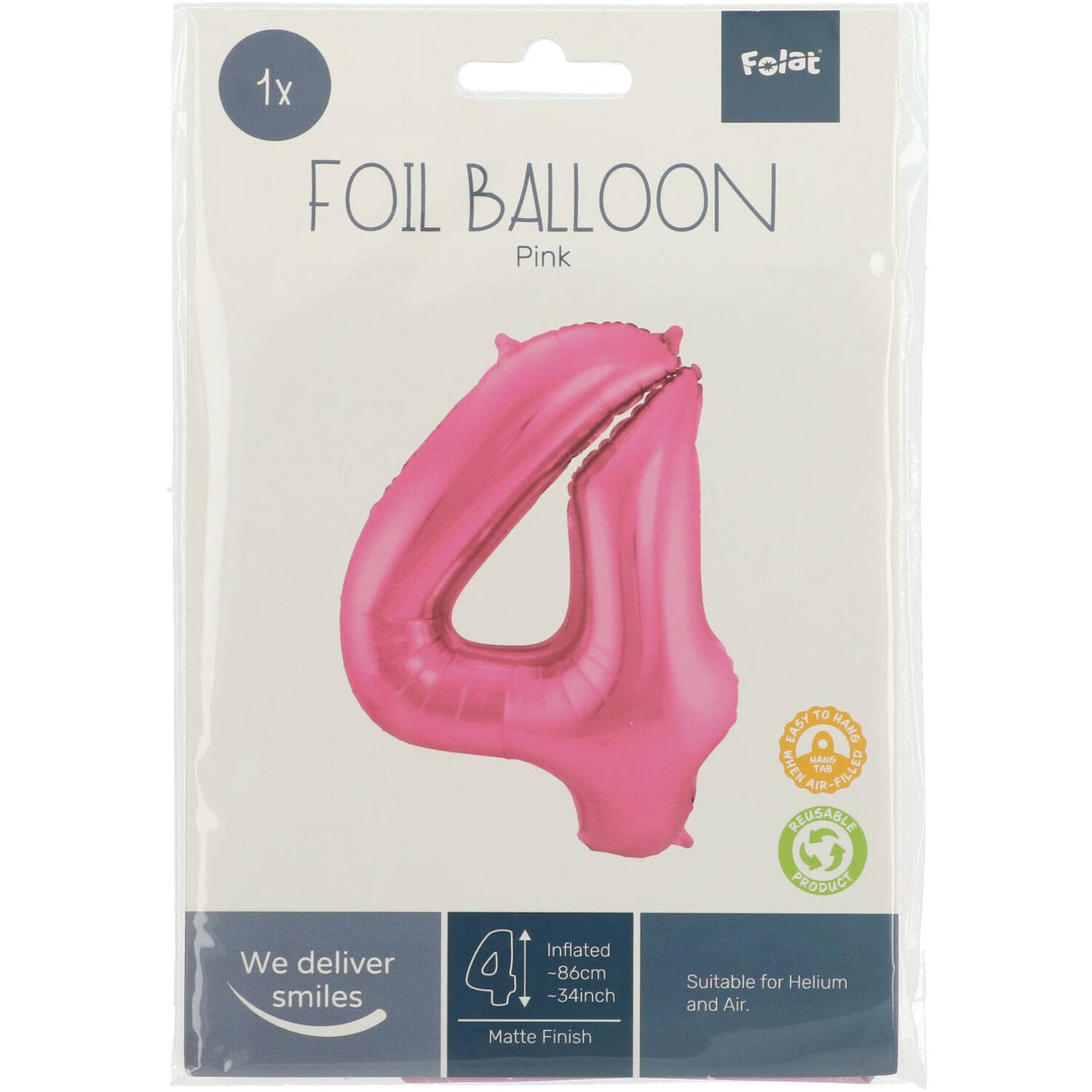 Ballon Chiffre 4 Rose Mat  86cm