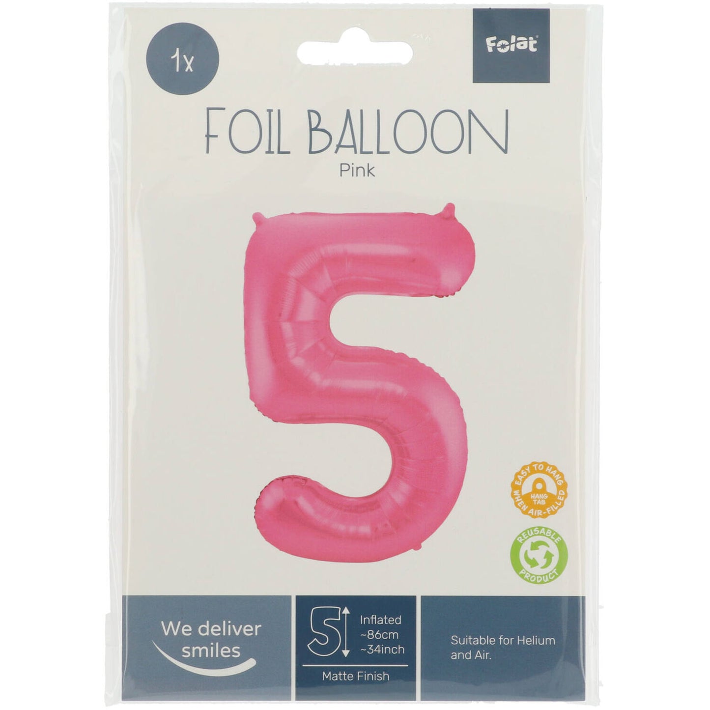 Ballon Chiffre 5 Rose Mat 86cm 