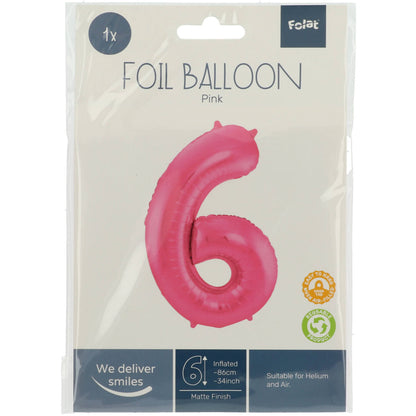 Ballon Chiffre 6 Rose Mat 86cm