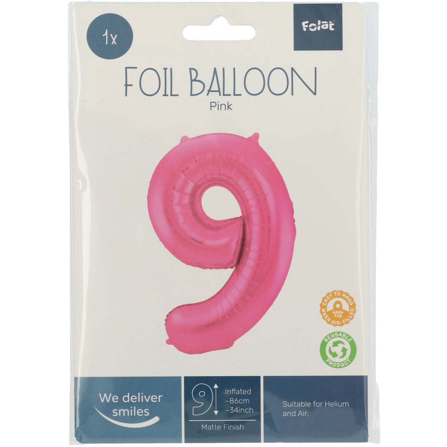 Ballon Chiffre 9 Rose Mat 86cm