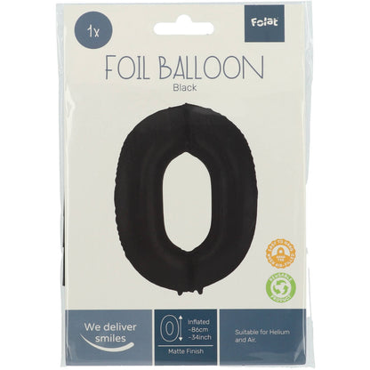 Ballon aluminium Chiffre 0 Noir Mate Métallique - 86 cm