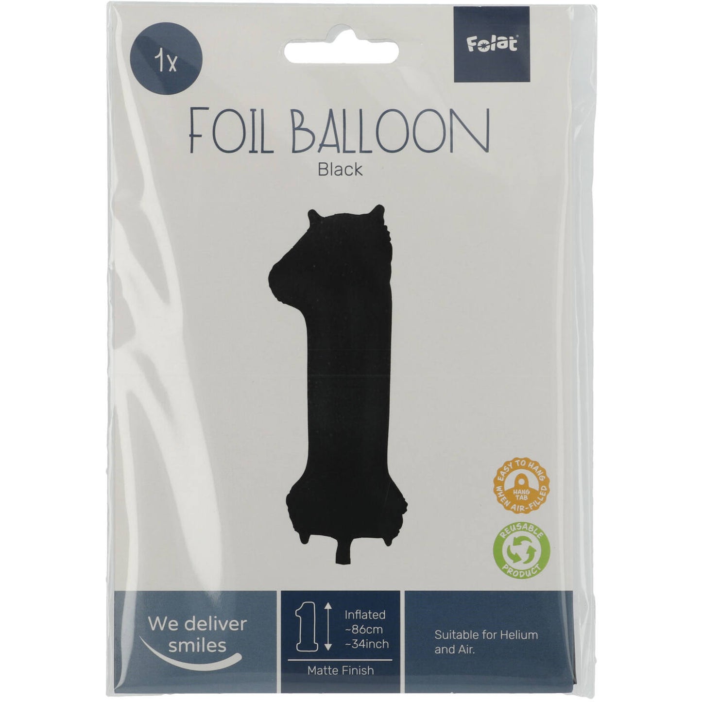 Ballon aluminium Chiffre 1 Noir Mate Métallique - 86 cm