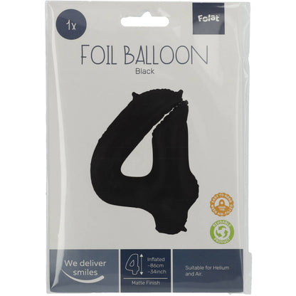 Ballon aluminium Chiffre 4 Noir Mate Métallique - 86 cm