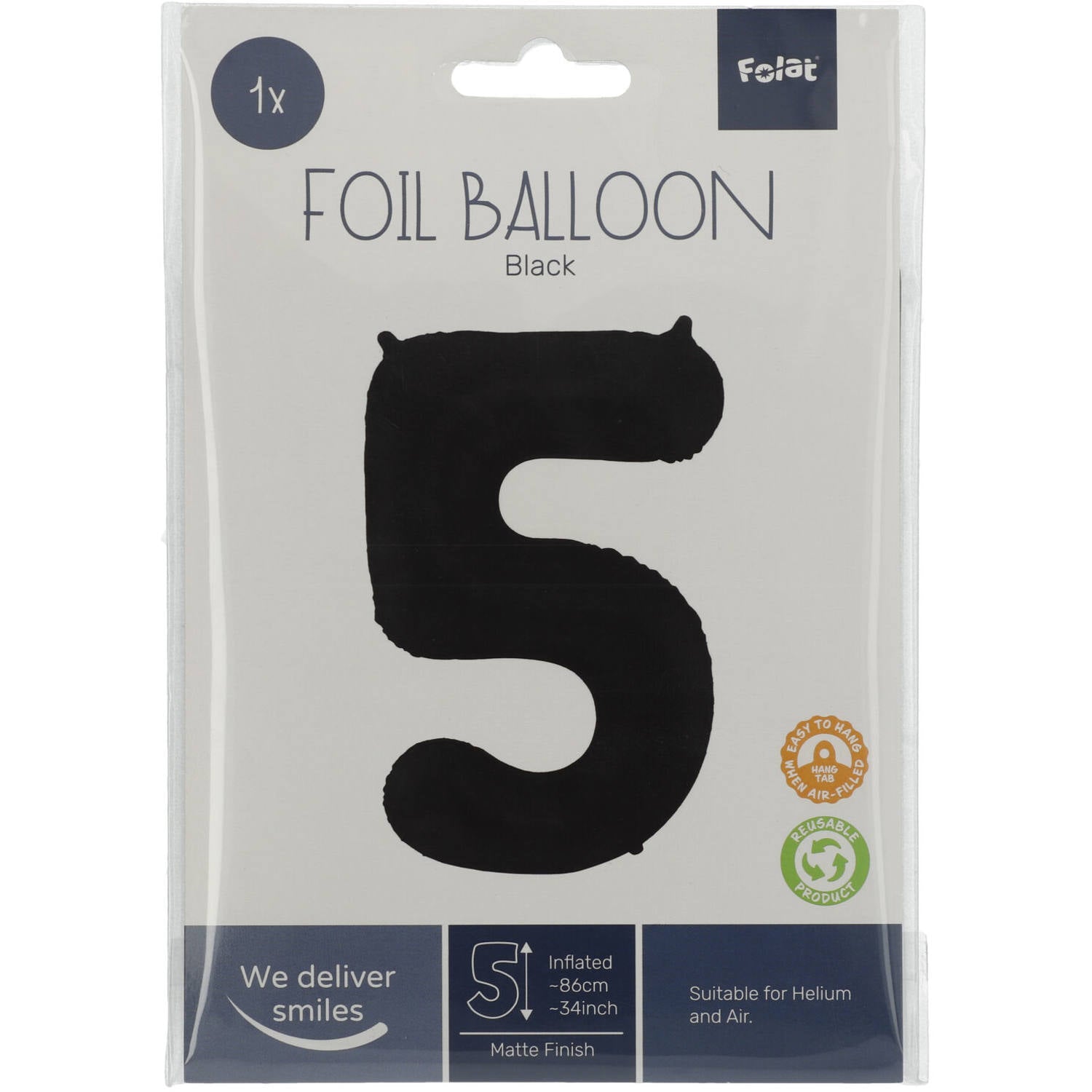 Ballon aluminium Chiffre 5 Noir Mate Métallique - 86 cm