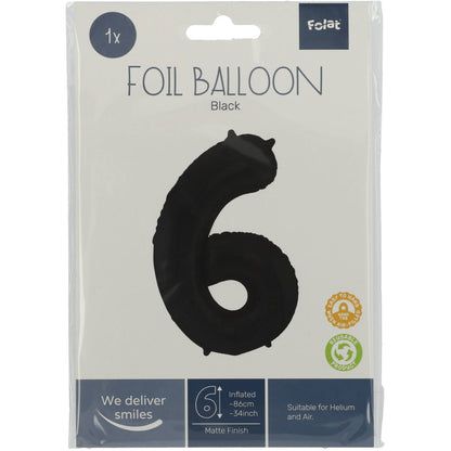 Ballon aluminium Chiffre 6 Noir Mate Métallique - 86 cm