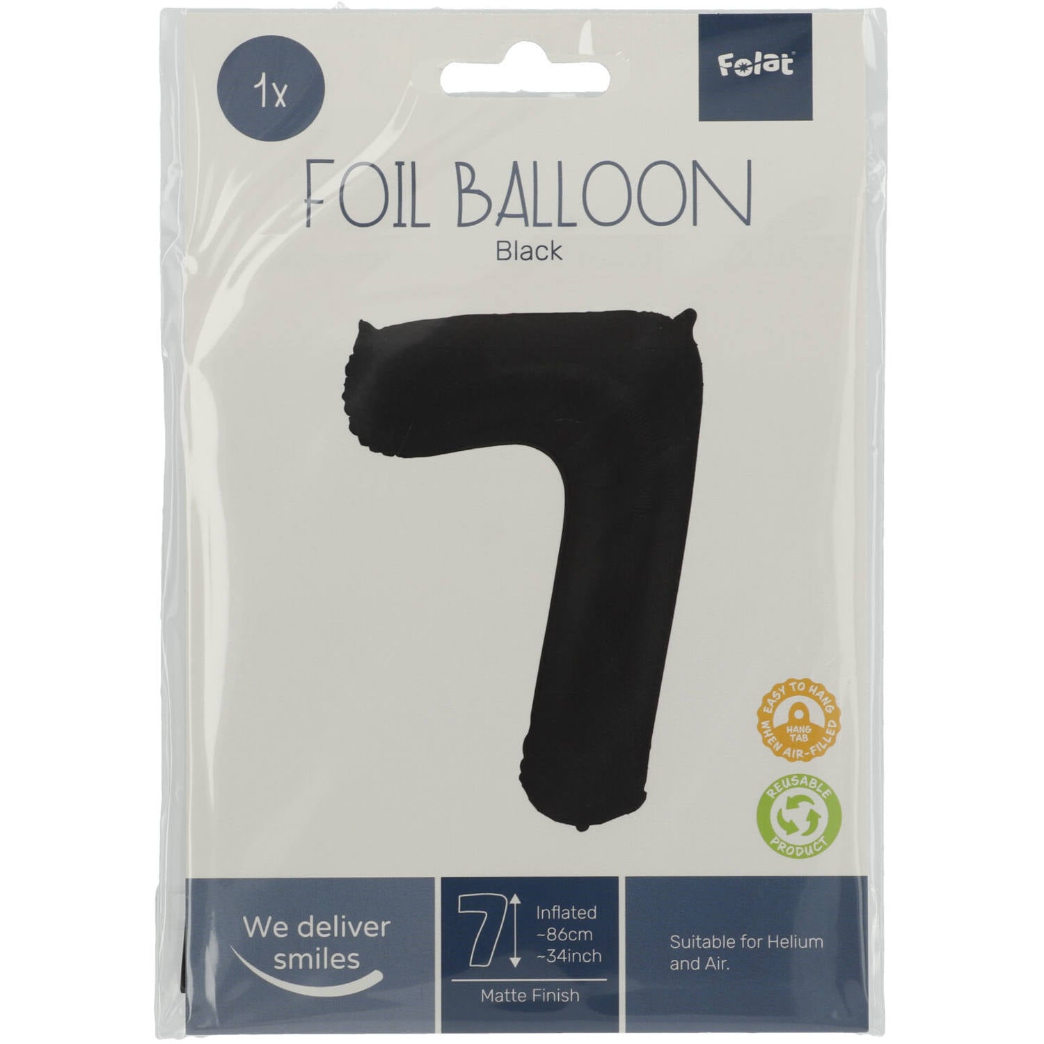 Ballon aluminium Chiffre 7 Noir Mate Métallique - 86 cm