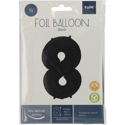 Ballon aluminium Chiffre 8 Noir Mate Métallique - 86 cm