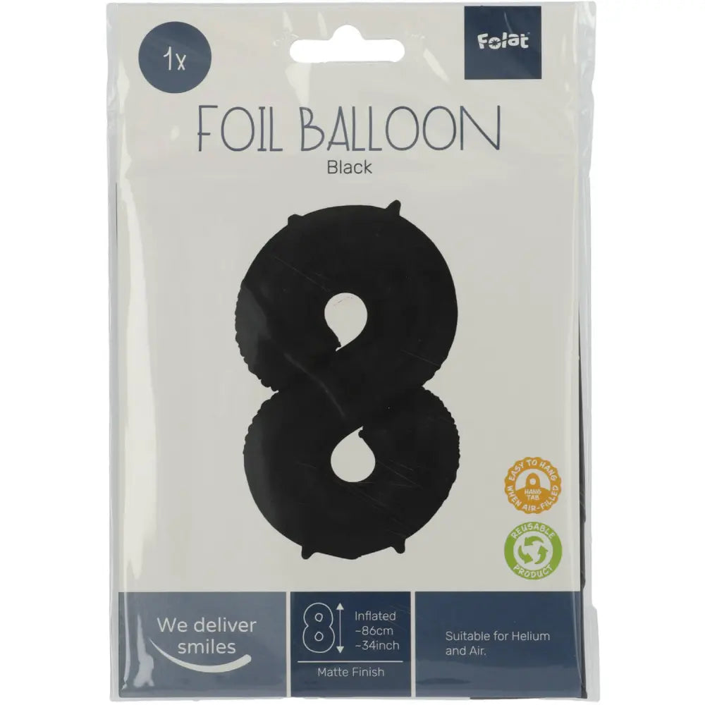 Ballon aluminium Chiffre 8 Noir Mate Métallique - 86 cm
