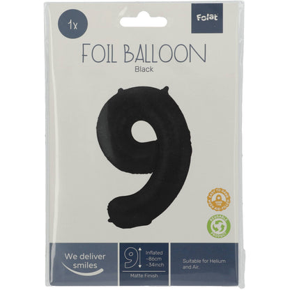 Ballon aluminium Chiffre 9 Noir Mate Métallique - 86 cm