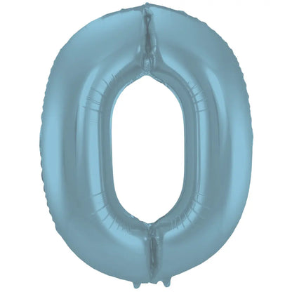 Ballon aluminium Chiffre 0 Bleu Pastel Mate Métallique - 86 cm