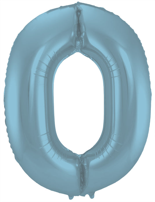 Ballon aluminium Chiffre 0 Bleu Pastel Mate Métallique - 86 cm