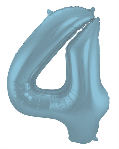 Ballon aluminium Chiffre 4 Bleu Pastel Mate Métallique - 86 cm