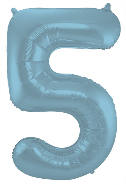 Ballon aluminium Chiffre 5 Bleu Pastel Mate Métallique - 86 cm