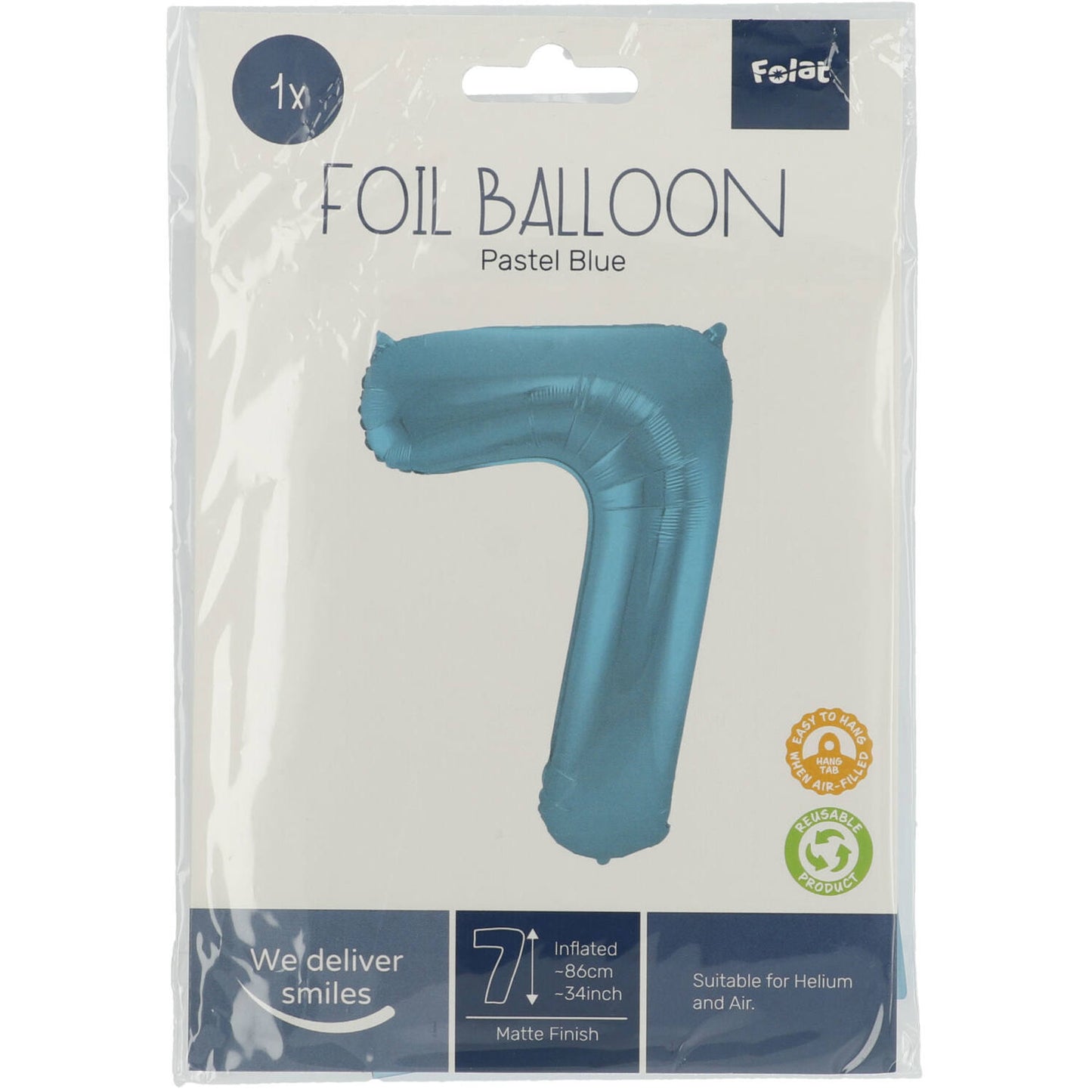 Ballon aluminium Chiffre 7 Bleu Pastel Mate Métallique - 86 cm