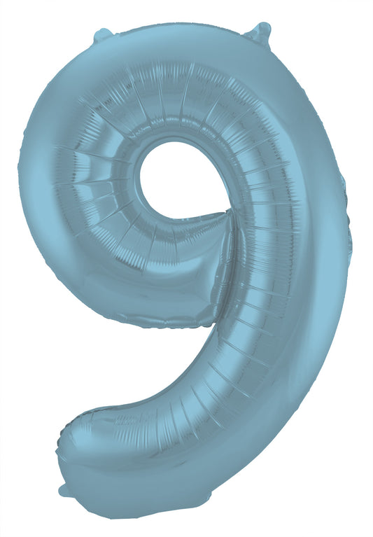 Ballon aluminium Chiffre 9 Bleu Pastel Mate Métallique - 86 cm