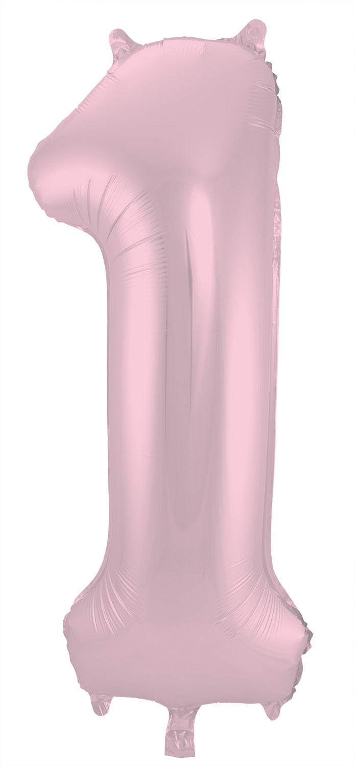 Ballon aluminium Chiffre 1 Rose Pastel Mate Métallique - 86 cm