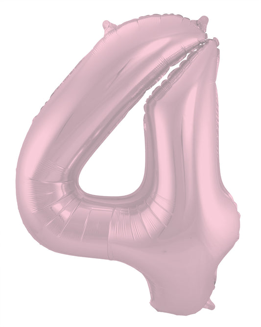 Ballon aluminium Chiffre 4 Rose Pastel Mate Métallique - 86 cm