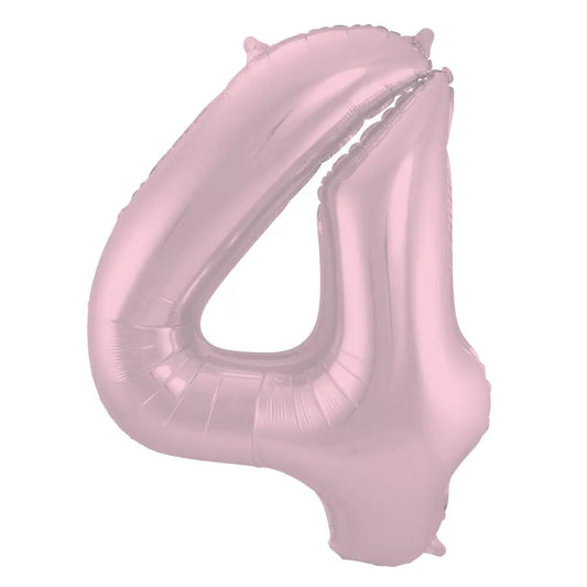 Ballon aluminium Chiffre 4 Rose Pastel Mate Métallique - 86 cm