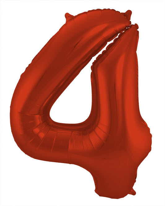 Ballon aluminium Chiffre 4 Rouge Mate Métallique - 86 cm