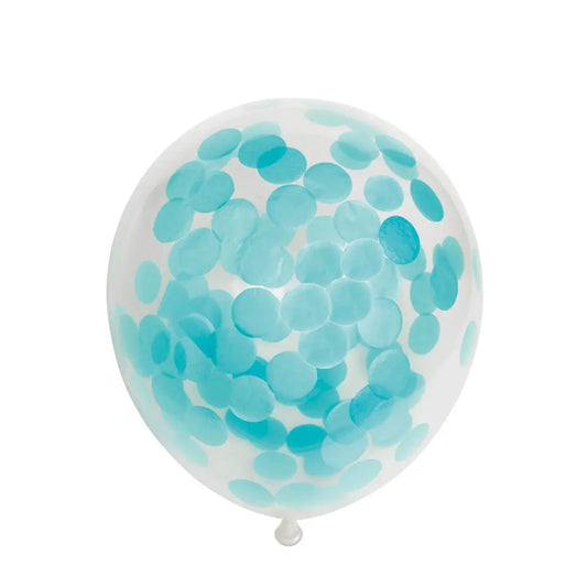 Ballon Transparent - Confetti Bleu Pastel - Vendu par 6 - Ø 12 / 30 cm