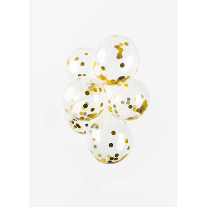 Ballon Transparent - Confetti Metallic Or - Vendu par 6 - Ø 12 / 30 cm