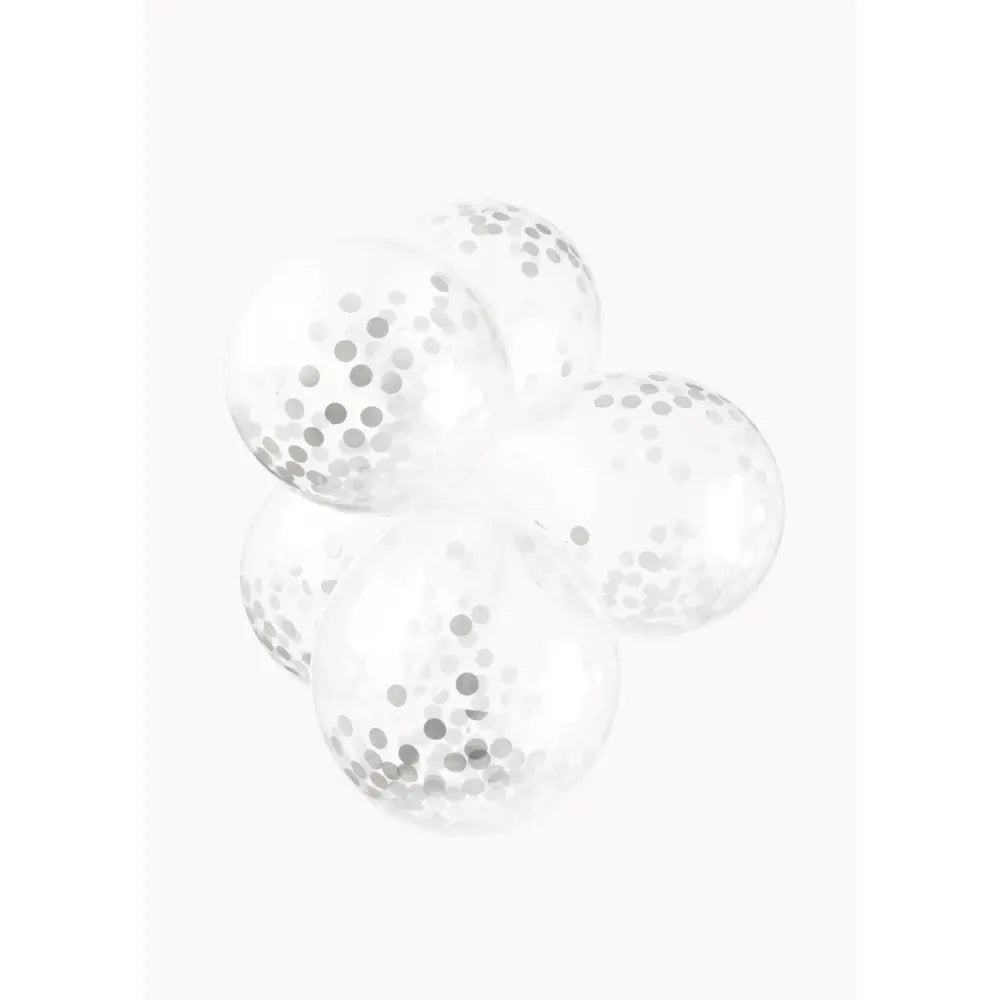 Ballon Transparent - Confetti Metallic Argenté - Vendu par 6 - Ø 12 / 30 cm