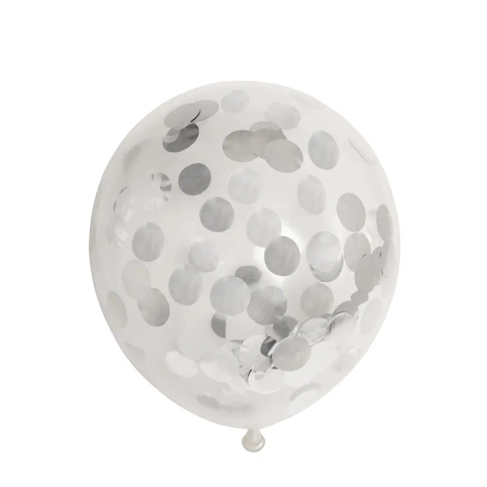 Ballon Transparent - Confetti Metallic Argenté - Vendu par 6 - Ø 12 / 30 cm