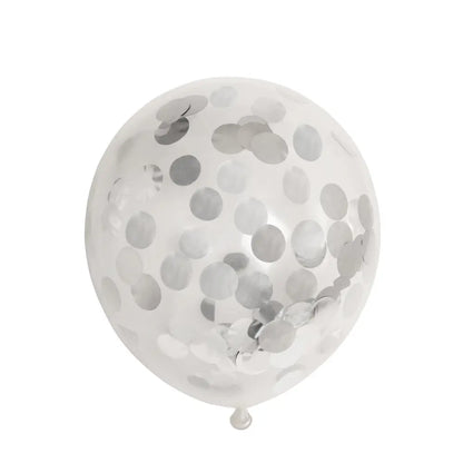 Ballon Transparent - Confetti Metallic Argenté - Vendu par 6 - Ø 12 / 30 cm