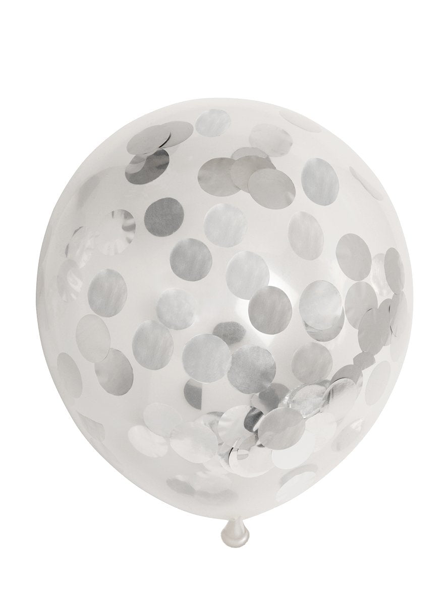 Ballon Transparent - Confetti Metallic Argenté