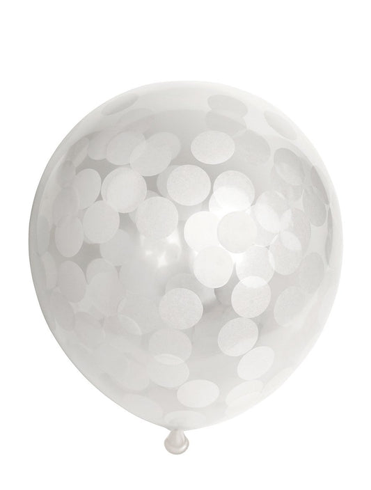 Ballon Transparent - Confetti Blanc - Vendu par 6 - Ø 12 / 30 cm