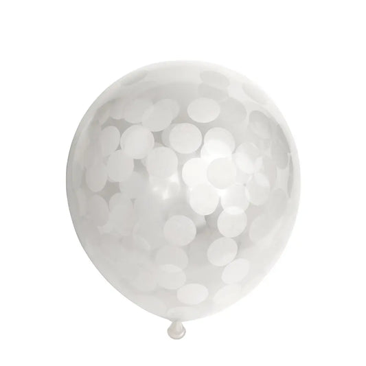 Ballon Transparent - Confetti Blanc - Vendu par 6 - Ø 12 / 30 cm