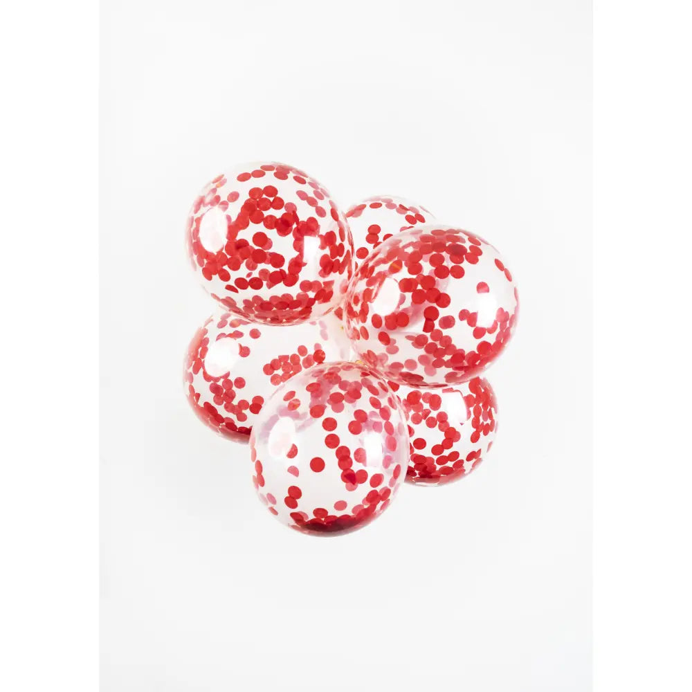 Ballon Transparent - Confetti Rouge - Vendu par 6 - Ø 12 / 30 cm