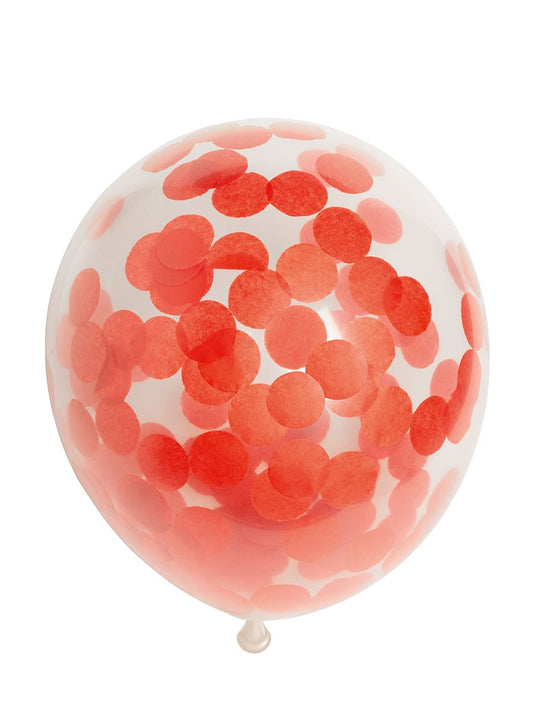 Ballon Transparent - Confetti Rouge - Vendu par 6 - Ø 12 / 30 cm