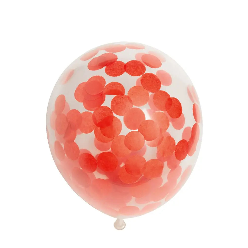 Ballon Transparent - Confetti Rouge - Vendu par 6 - Ø 12 / 30 cm