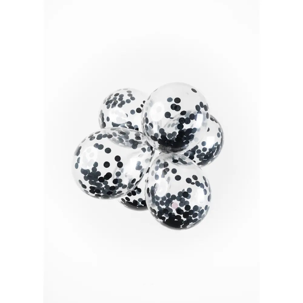 Ballon Transparent - Confetti Noir - Vendu par 6 - Ø 12 / 30 cm