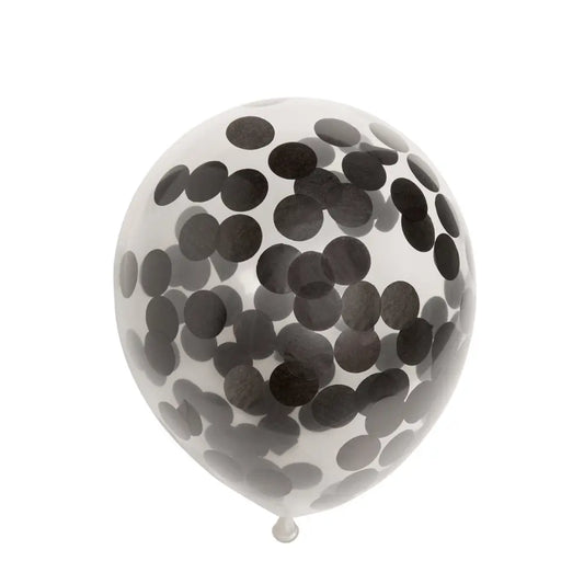 Ballon Transparent - Confetti Noir - Vendu par 6 - Ø 12 / 30 cm