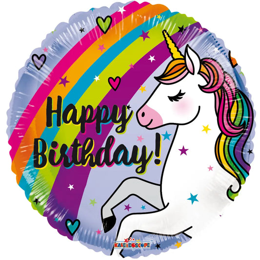 Ballon Alu Rond 18" Anniversaire Licorne & Arc-en-Ciel