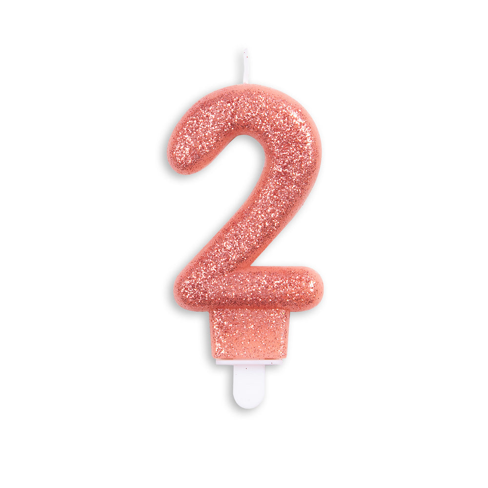 Number candle glitter rose gold nr. 2