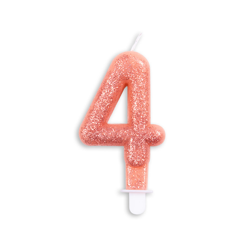 Number candle glitter rose gold nr. 4