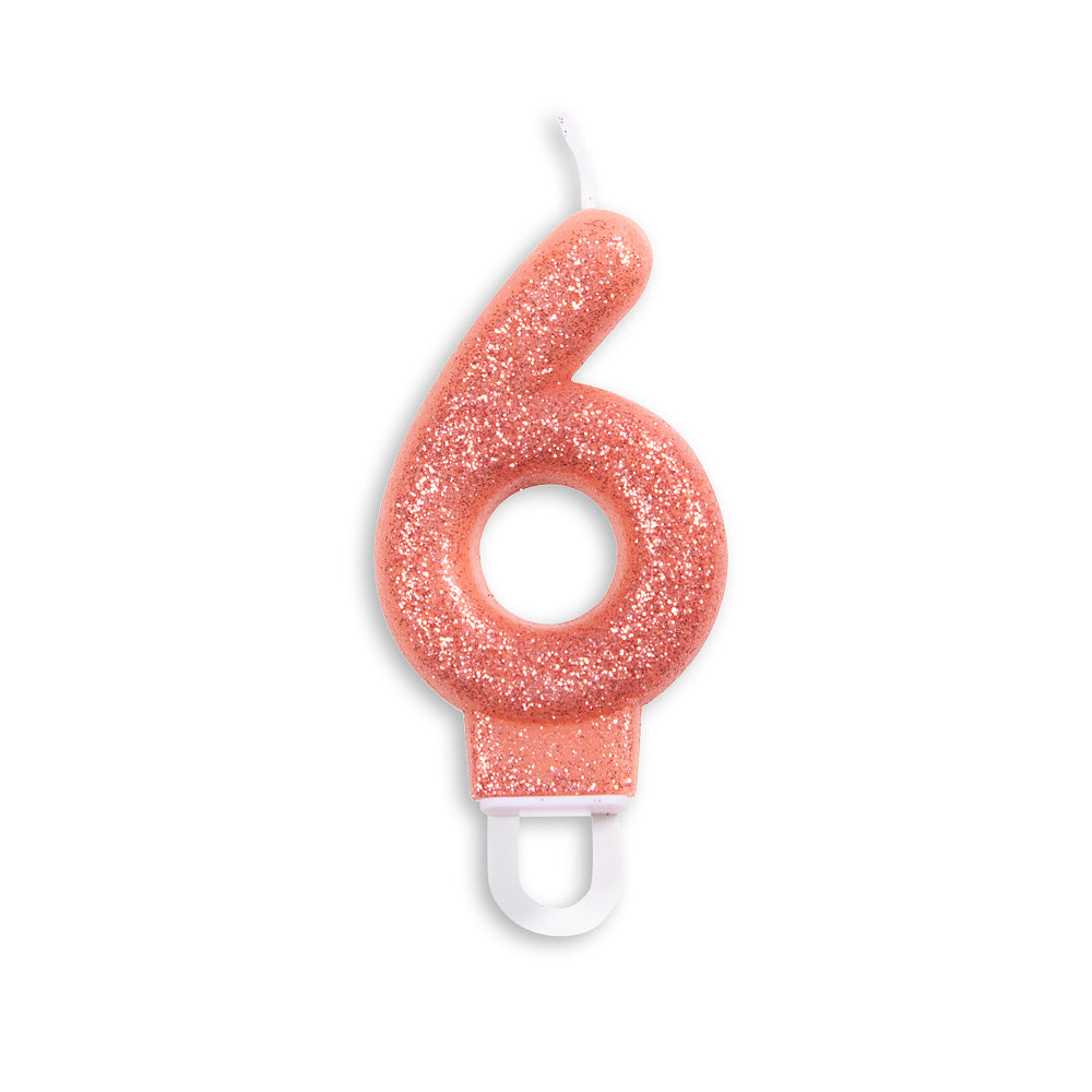 Number candle glitter rose gold nr. 6