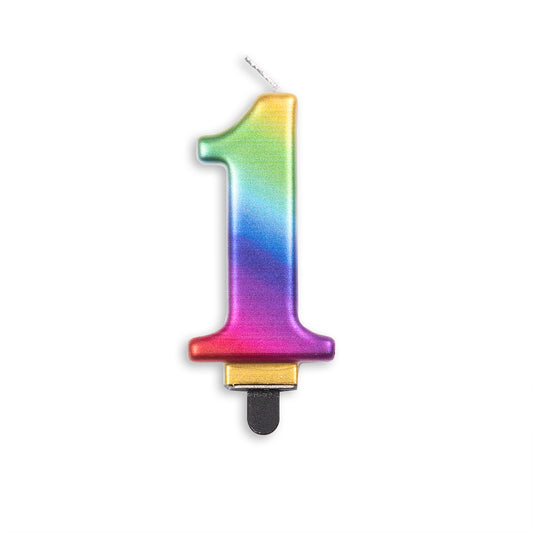 Number candle metallic rainbow nr. 1