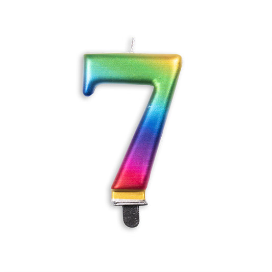 Number candle metallic rainbow nr. 7