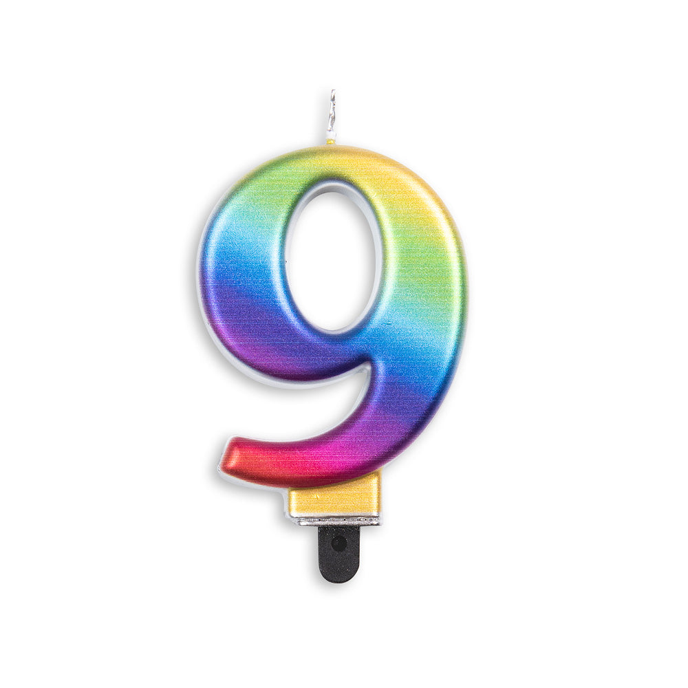 Number candle metallic rainbow nr. 9